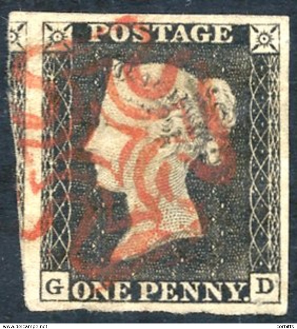 Plate 1a GD, Large Margined Example, Portion Of Adjoining Stamp Visible At Left Side, Cancelled By A Superb Red MC, Corn - Autres & Non Classés