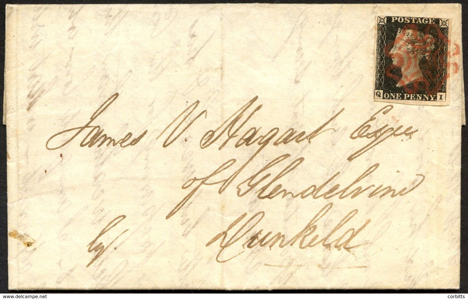 1840 July 18th Cover From Edinburgh To Dunkeld Franked Pl.1b QI, Close To Large Margined Example Tied By Fine Red MC, De - Other & Unclassified