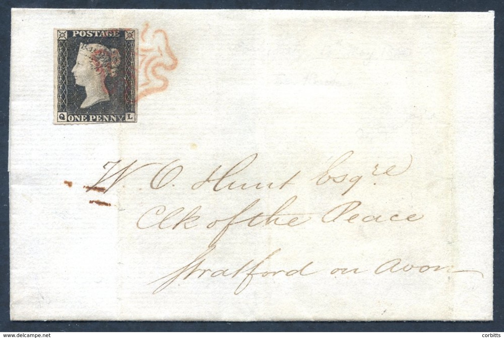 1840 May 14th Cover From Birmingham To Stratford-on-Avon, Franked Pl.1a QL, Good To Large Margined Example Tied By A Fin - Other & Unclassified