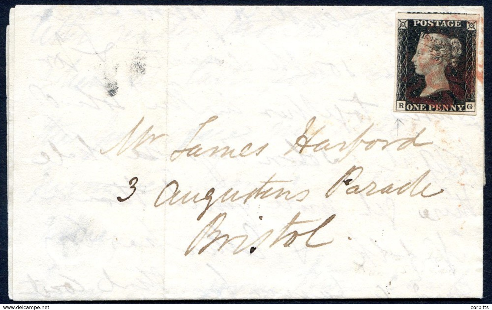 1840 Aug 14th Cover From Birmingham To Bristol Franked Pl. 1b RG, Good To Huge Margins, Portion Of Adjoining Stamp Visib - Autres & Non Classés