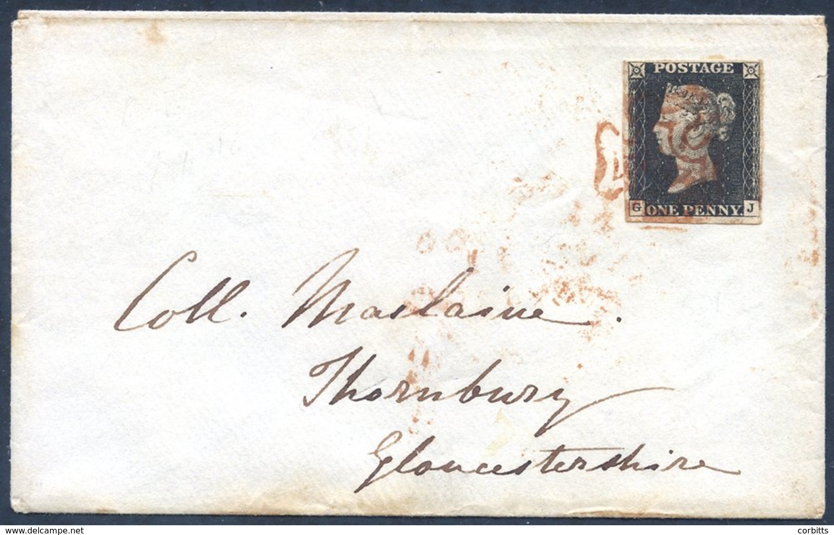 1840 July Cover From Oxford To Thornbury Franked Pl.3 GJ, Four Margined Example Well Tied By A Red MC, Reverse With Disp - Other & Unclassified