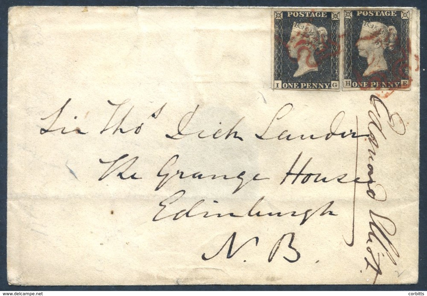1840 Aug 18th Envelope From Rochdale To Edinburgh Franked By Two Examples From Pl.3 Letter IG & HE, Both Good Four Margi - Other & Unclassified