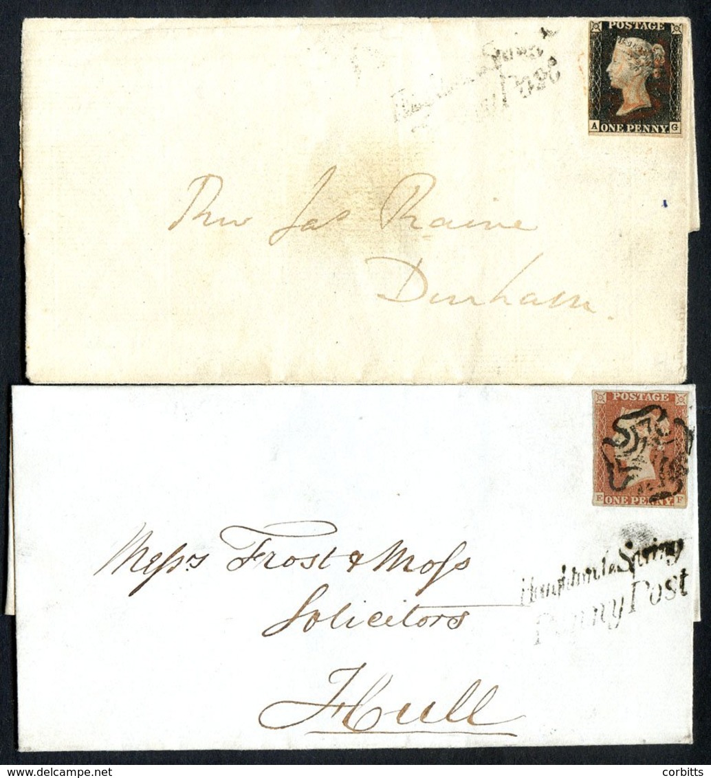 1840 Aug Cover To Durham Franked Pl.4 AG (two Sides Cut Into) Tied By A Fine Red MC Alongside Faint Strike Of The 'Hough - Autres & Non Classés