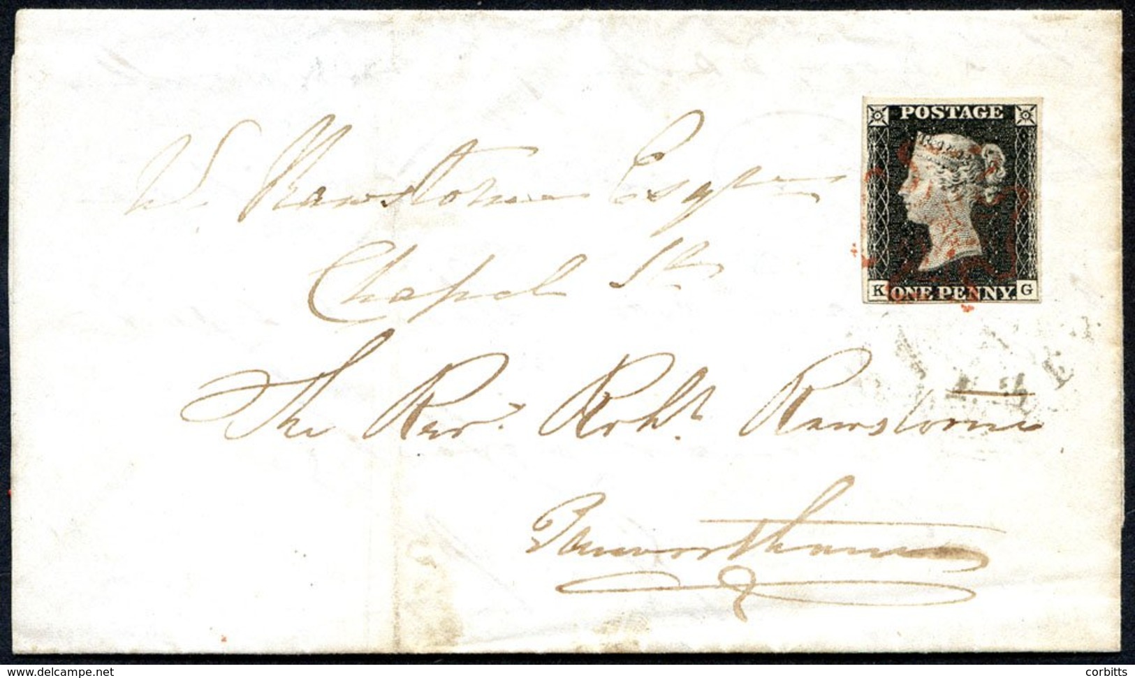 1840 Aug Cover From Preston To Penwortham Franked Pl.4 KG Four Good Margins Tied Fine Red MC, Reverse Bears Preston Disp - Other & Unclassified