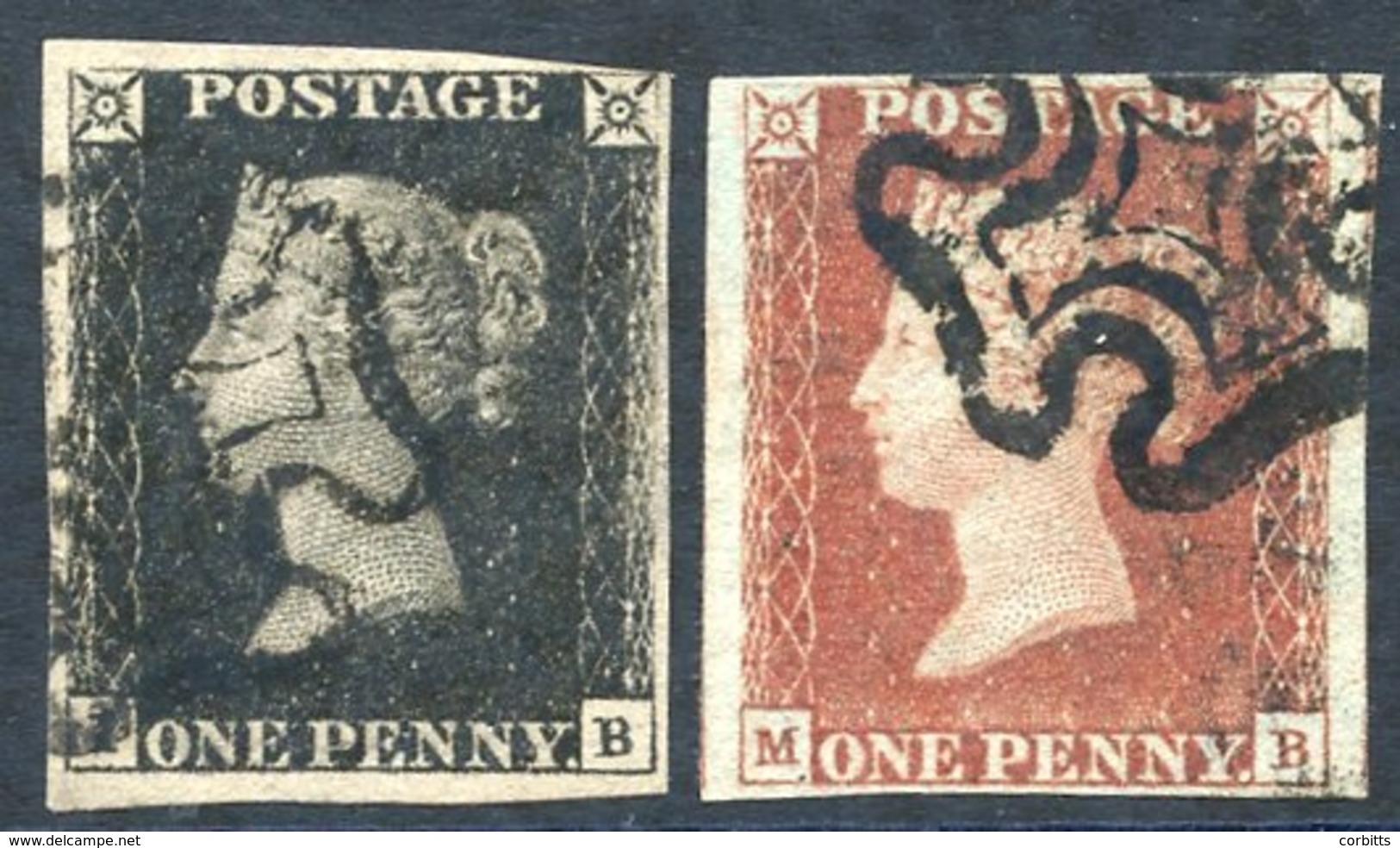 Plate 5 OB, Clear To Large Margins MATCHED With Red Printing, Good To Large Margins, Bear Black MC's. (2) - Other & Unclassified