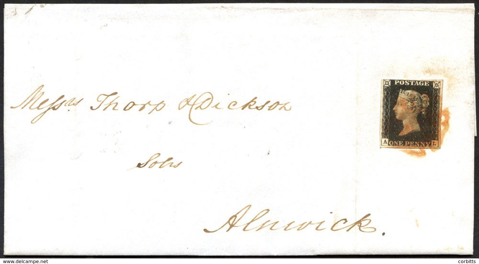 1840 Oct 6th Entire Letter From Durham To Alnwick Franked Pl.6 AL, Good Margins, Frame Line Just Touched Touched At Top  - Sonstige & Ohne Zuordnung