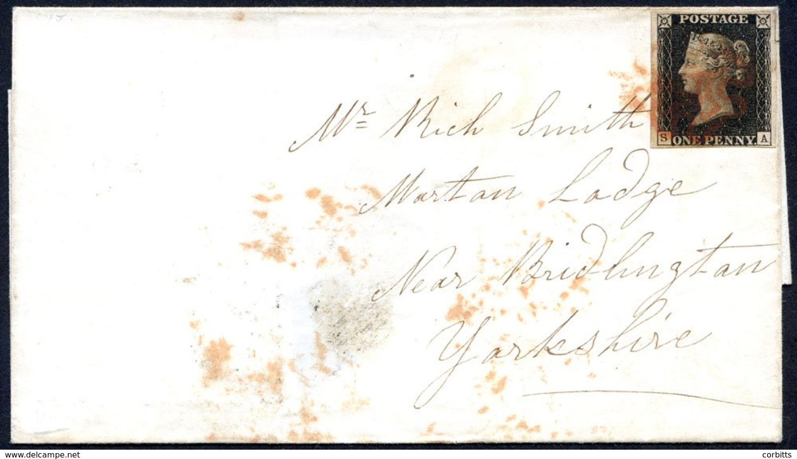 1840 Nov 17th Cover From North Shields To Bridlington Franked Pl.6 SA With Good To Very Large Margins, Tied Red MC, Reve - Other & Unclassified