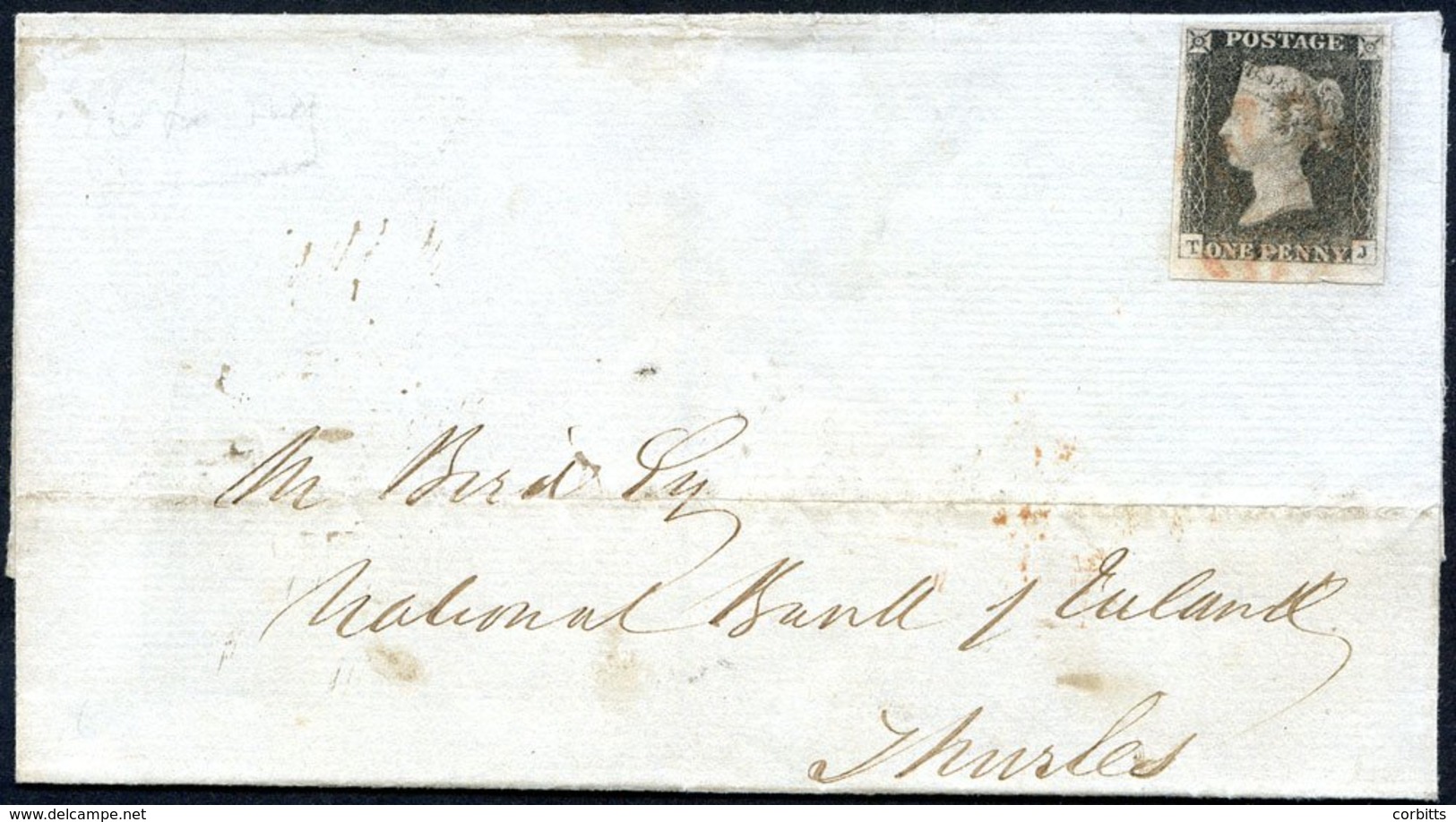 1841 Cover From Midland Bank London Office To Midland Bank, Thurles In Tipperary Franked Plate (worn Example) With Good  - Autres & Non Classés
