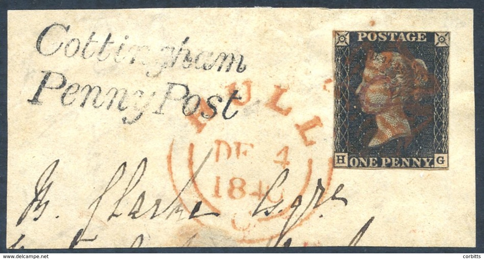 Plate 7 HG, Four Margined (close Cut) Example Cancelled By A Red MC And Tied By A Hull/Dec 4/1840, Double Arc D/stamp In - Other & Unclassified