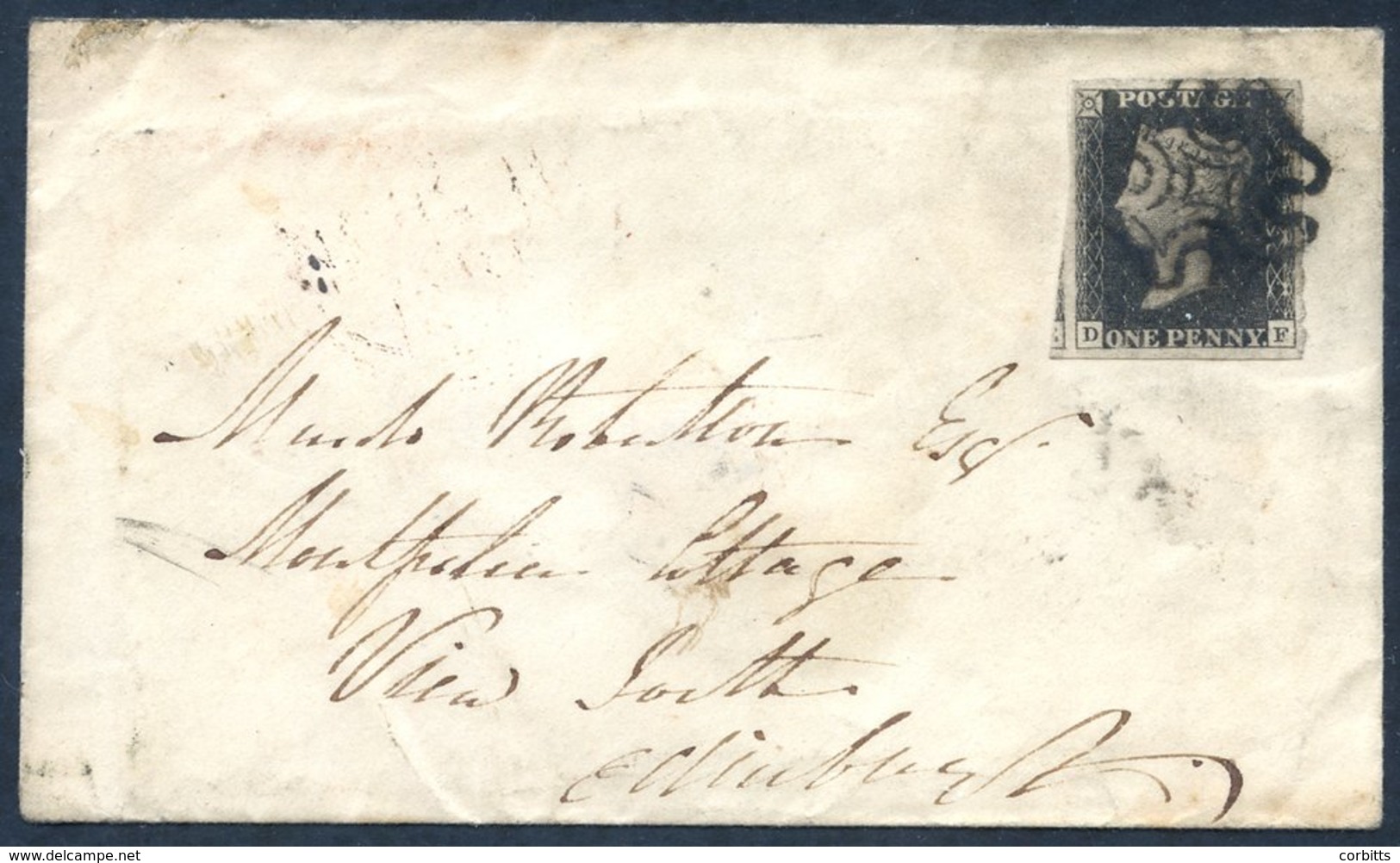 1841 Feb 25th Envelope From Lancaster To Edinburgh Franked Pl.9 DF, Large Margined Example, Portion Of Adjoining Stamp V - Autres & Non Classés