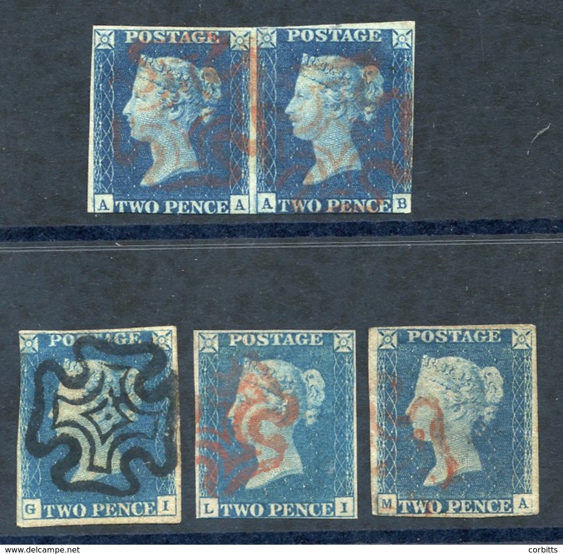 UNPLATED AA/AB Horizontal Pair, Margins In Places, Cancelled Red MC, GI Just Cut Into At Upper Left Side Black MC With D - Sonstige & Ohne Zuordnung