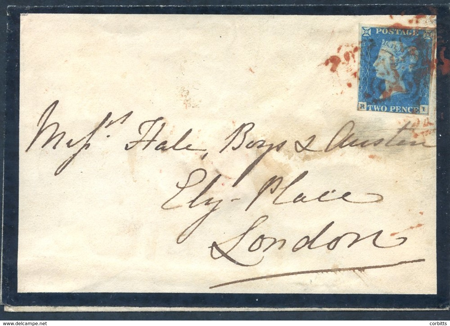 1841 Jan 1st Mourning Cover To London Franked Pl.2 RI, Three Margined Example Tied By Three Strikes Of The Red MC, Scarc - Autres & Non Classés