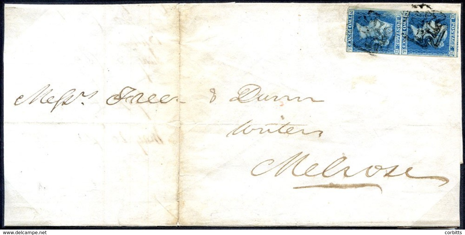 1841 May 25th Cover From Kelso To Melrose Franked 1841 2d Blue Pl.3 Vertical Pair ML/NL, ML Good To Large Margins, NL Sl - Other & Unclassified
