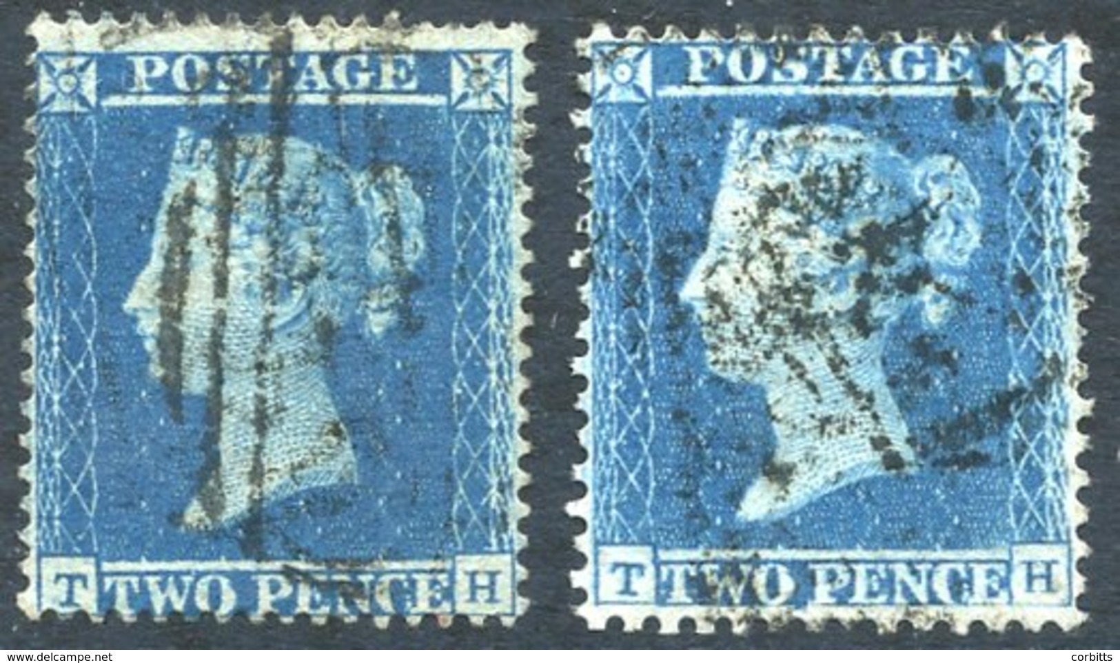 1854-55 2d Blue Pl. 4 TH Small Crown P.16 & 1855 2d Blue Pl. 4 TH Small Crown P.14, Each With Re-entry Second State Matc - Autres & Non Classés