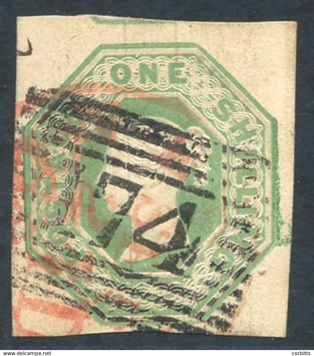 1847-54 1s Pale Green Large Margined Example Cancelled With Black Scots Numeral '174' Hawick, Also Bears Red Circular Ca - Autres & Non Classés