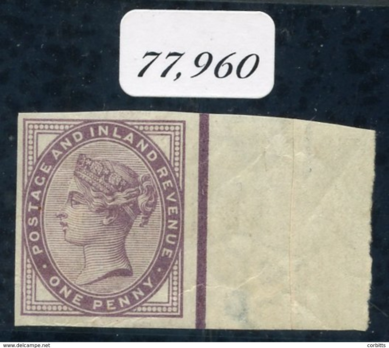 1841 1d Mauve Die II, Variety Imperf Right Side Marginal Example, Stamp Is UM With Natural Gum Wrinkles, Margin Is Thinn - Other & Unclassified