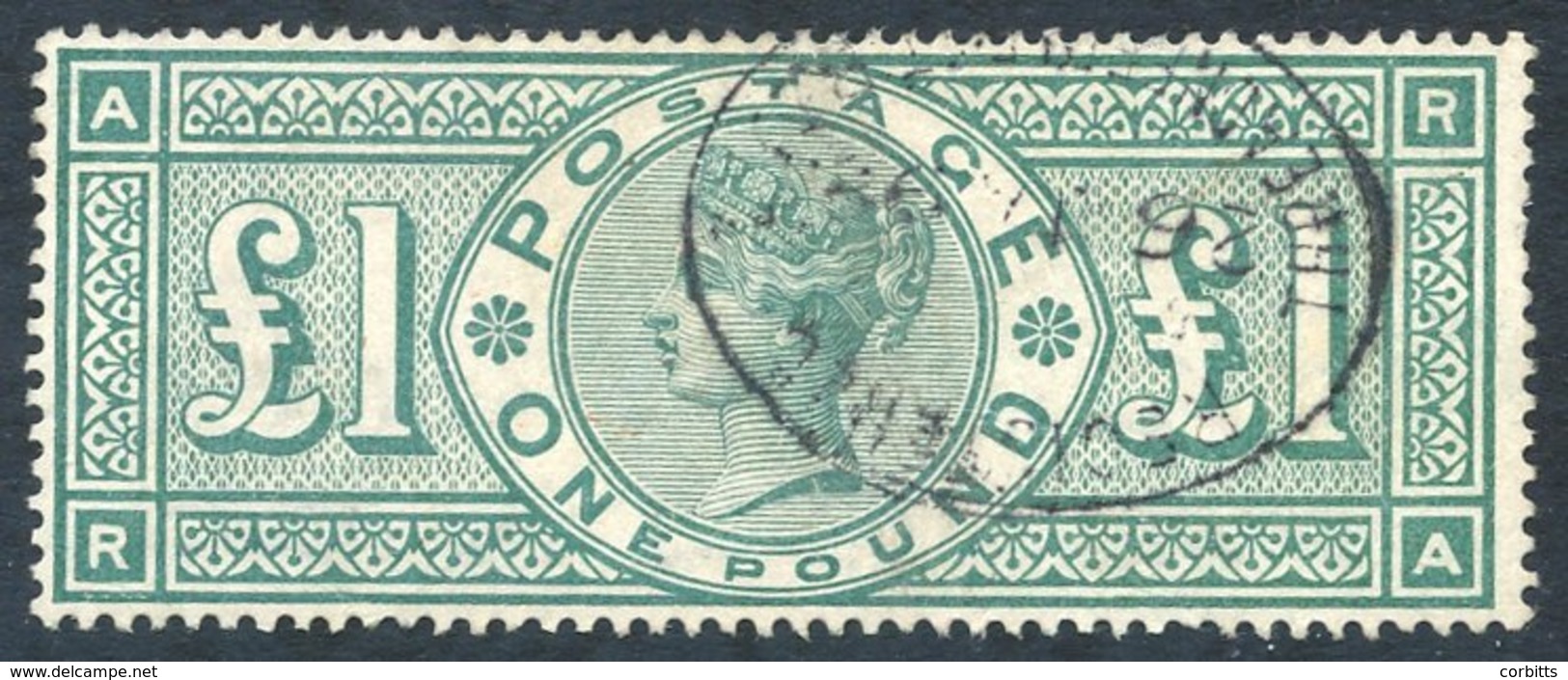 1891 £1 Green RA VFU With Threadneedle St Oval Registered Date Stamp, SG. 212. - Other & Unclassified