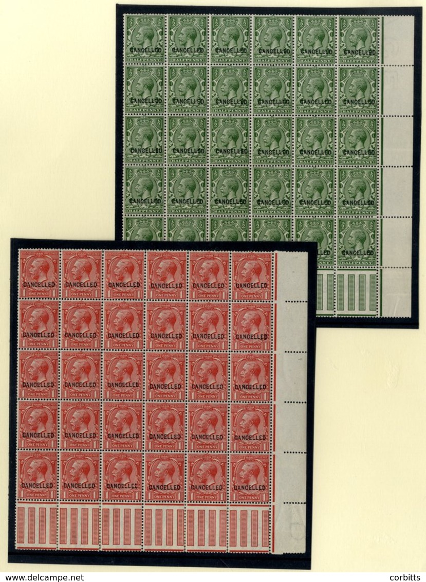1912-22 Royal Cypher ½d & 1d Values Each Matching Lower Marginal (pillars) Corner Block Of 30 UM, Fresh & Attractive Spe - Sonstige & Ohne Zuordnung