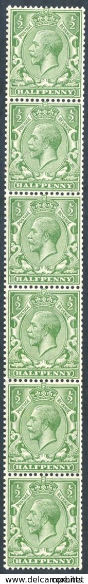 1913 Multiple Cypher ½d Bright Green (SG.397) UM Coil Strip Of Six With Good Perfs. Cat. £1500+ - Other & Unclassified