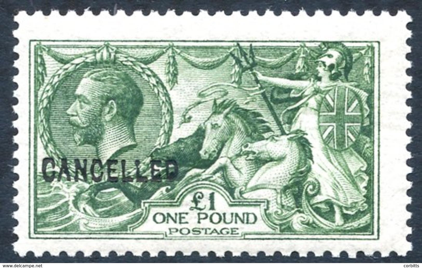 1913 Waterlow £1 Green Optd. CANCELLED Type 24, A Colour Trial On Joynson Paper, Fresh UM Example With Wonderful Colour, - Other & Unclassified