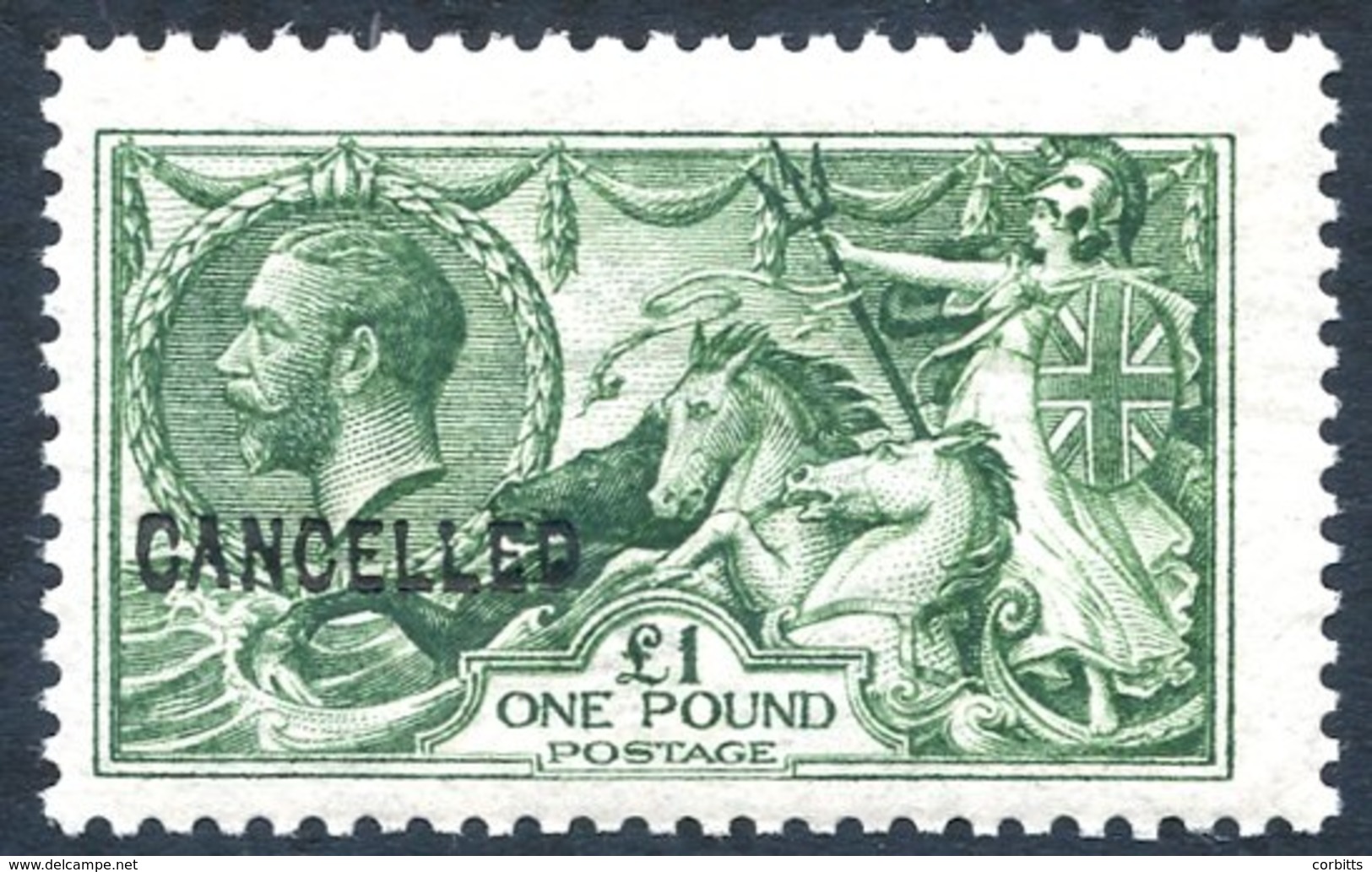 1913 Waterlow £1 Green Optd. CANCELLED Type 24, A Colour Trial On Joynson Paper, Fresh UM Example With Wonderful Colour, - Autres & Non Classés