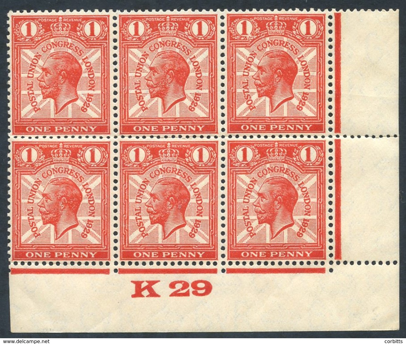 1929 PUC 1d K29 Control Block Of 6 (Spec NComb6d) SG.435 R19/12 Showing 'broken Wreath' Variety UM (gum A Little Toned). - Other & Unclassified