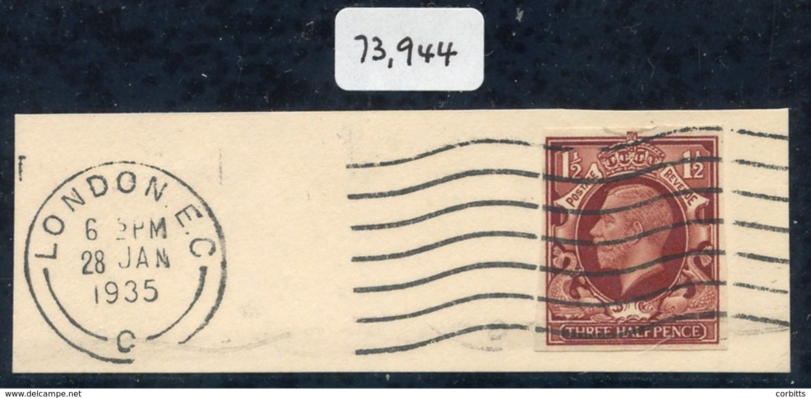 1934 Photogravure 1½d Red Brown Intermediate Format Variety Imperf Used On A Piece Cancelled London EC 28.1.35 Wavy Line - Sonstige & Ohne Zuordnung