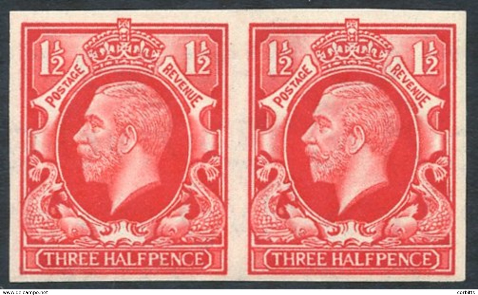 1934 Photogravure 1½d Colour Trial In Scarlet Horizontal UM Pair, Imperforate Wmk Block Cypher. Cat. £320++ (2) - Other & Unclassified
