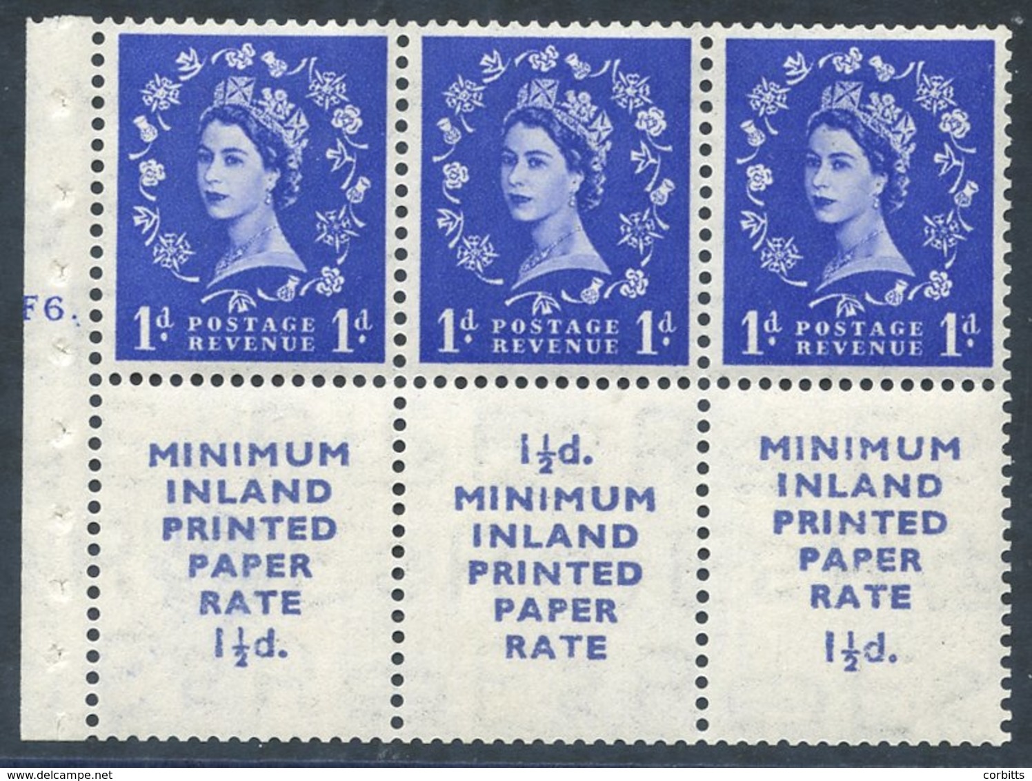 1952 Tudor Crown 1d Se-tenant Booklet Pane With Printed Labels Cyl. F6 Dot, UM With Good Perfs, Spec. SB23. Cat. £650 - Other & Unclassified