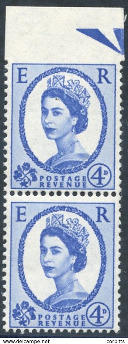 1958 Multiple Crowns 4d Deep Ultramarine Variety Imperforate Between Stamp & Top Margin, UM, Vertical Pair, Spec.585c. C - Otros & Sin Clasificación