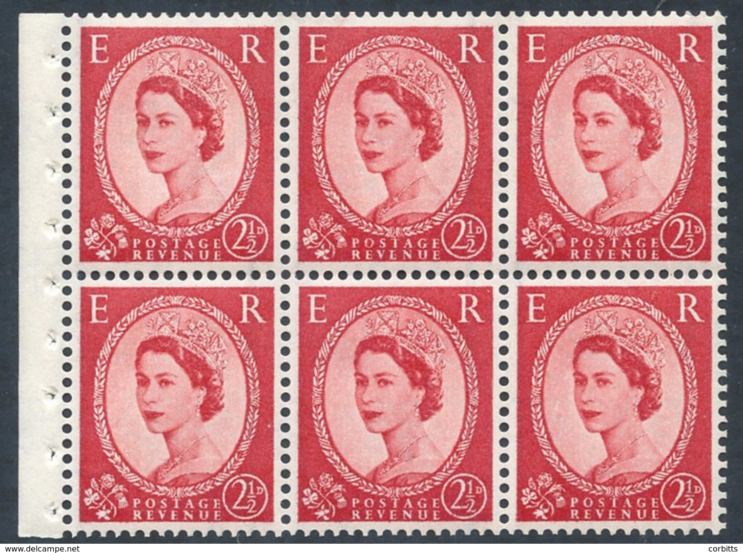 1959 2½d Carmine Red With Graphite Issues (SG.591) With Excellent Perfs UM, Booklet Pane Of Six, Wmk Inverted UM Spec SB - Other & Unclassified