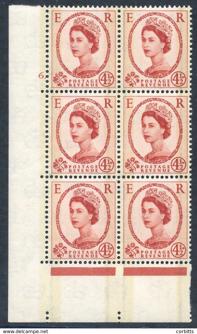 1959 Phosphor Graphite 4½d Chestnut Cyl. 6, Block Of Six, UM SG.609. Cat. £250. - Sonstige & Ohne Zuordnung