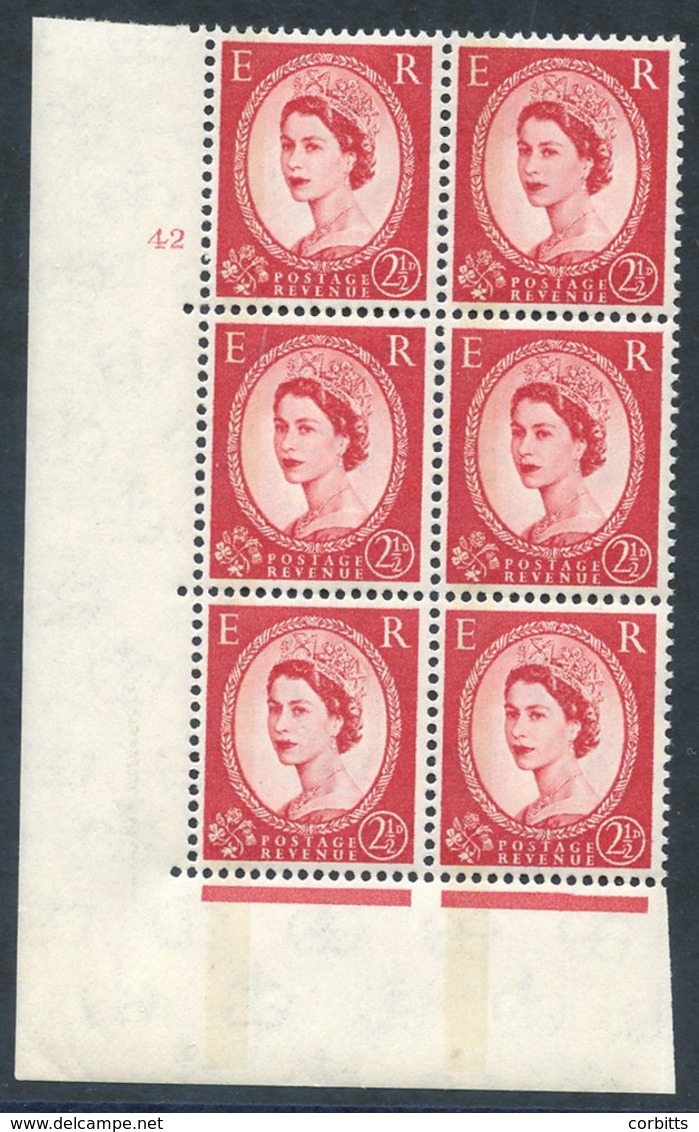 1960 Multiple Crowns Phosphor 2½d Carmine Red, Left Band Cyl. 42 Block Of Six UM, Spec. 564. SG.614b. Scarce. Cat. £350 - Sonstige & Ohne Zuordnung