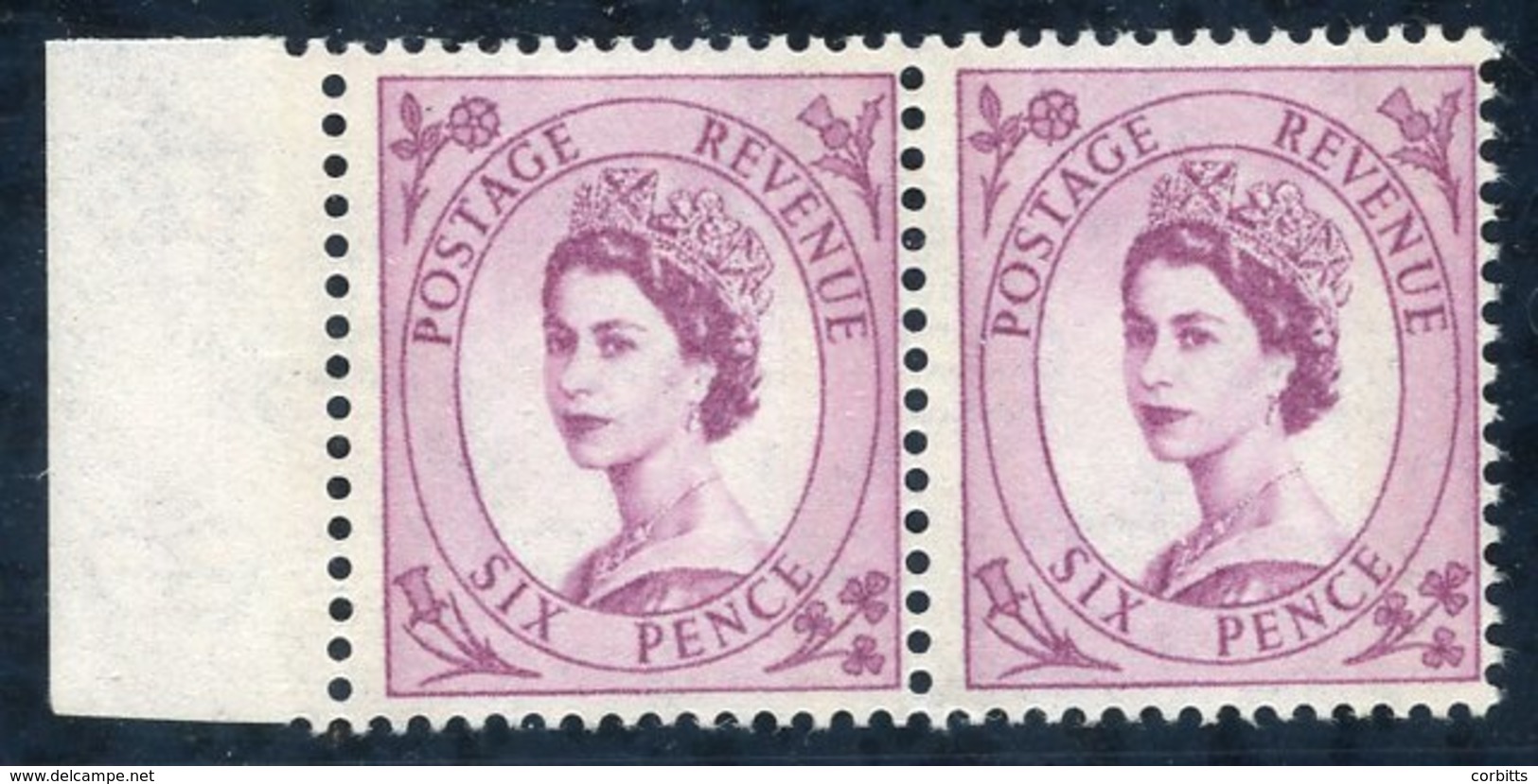 1961 Multi Crowns Phosphor (blue) 6d Deep Claret Bands Applied Letterpress, UM Left Side Marginal Horizontal Pair. Spec  - Other & Unclassified