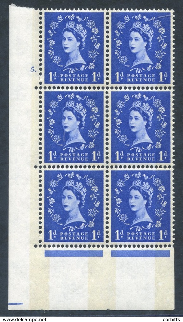 1965 Multiple Crowns Phosphor 1d Ultramarine Cyl. 5 Dot, Block Of Six With 6mm Bands At Left. Spec S23/S23a. Cat. £475.  - Other & Unclassified