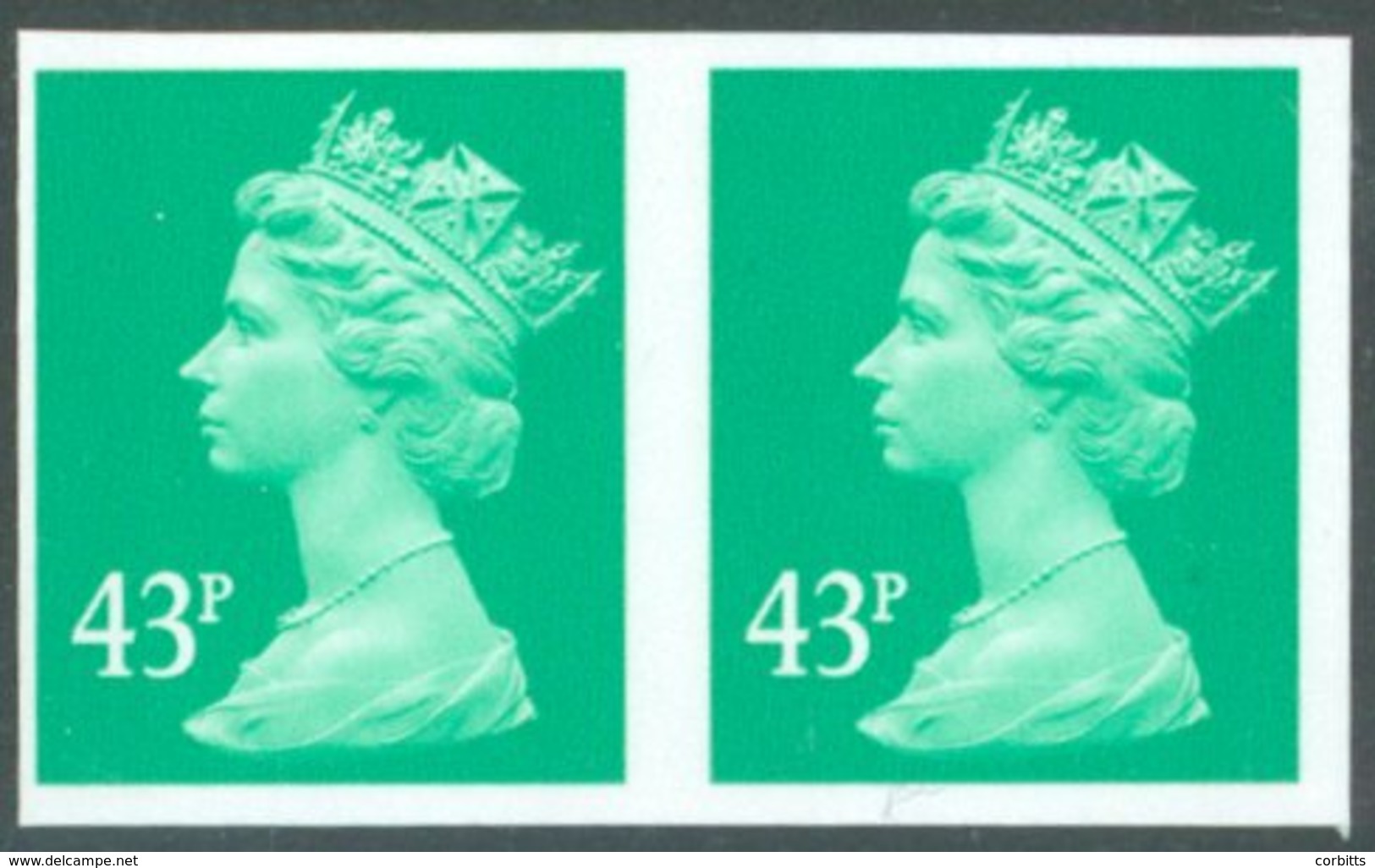 1993 43p Emerald (two Bands) Horizontal Imperf Pair UM, SG.Y171aUM. (2) Cat. £275 - Other & Unclassified