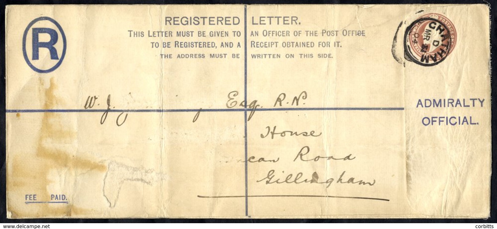 ADMIRALTY OFFICIAL 1904 3d Registered Stationery Envelope Printed 'ADMIRALITY/OFFICIAL' And Cancelled By March 13.04 Cds - Other & Unclassified