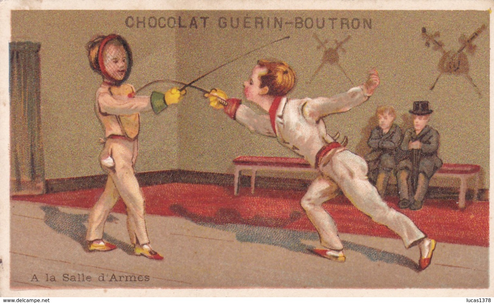 CHROMO  DOREE .PUBLICITE CHOCOLAT GUERIN - BOUTRON . A LA SALLE D ARMES - Guerin Boutron