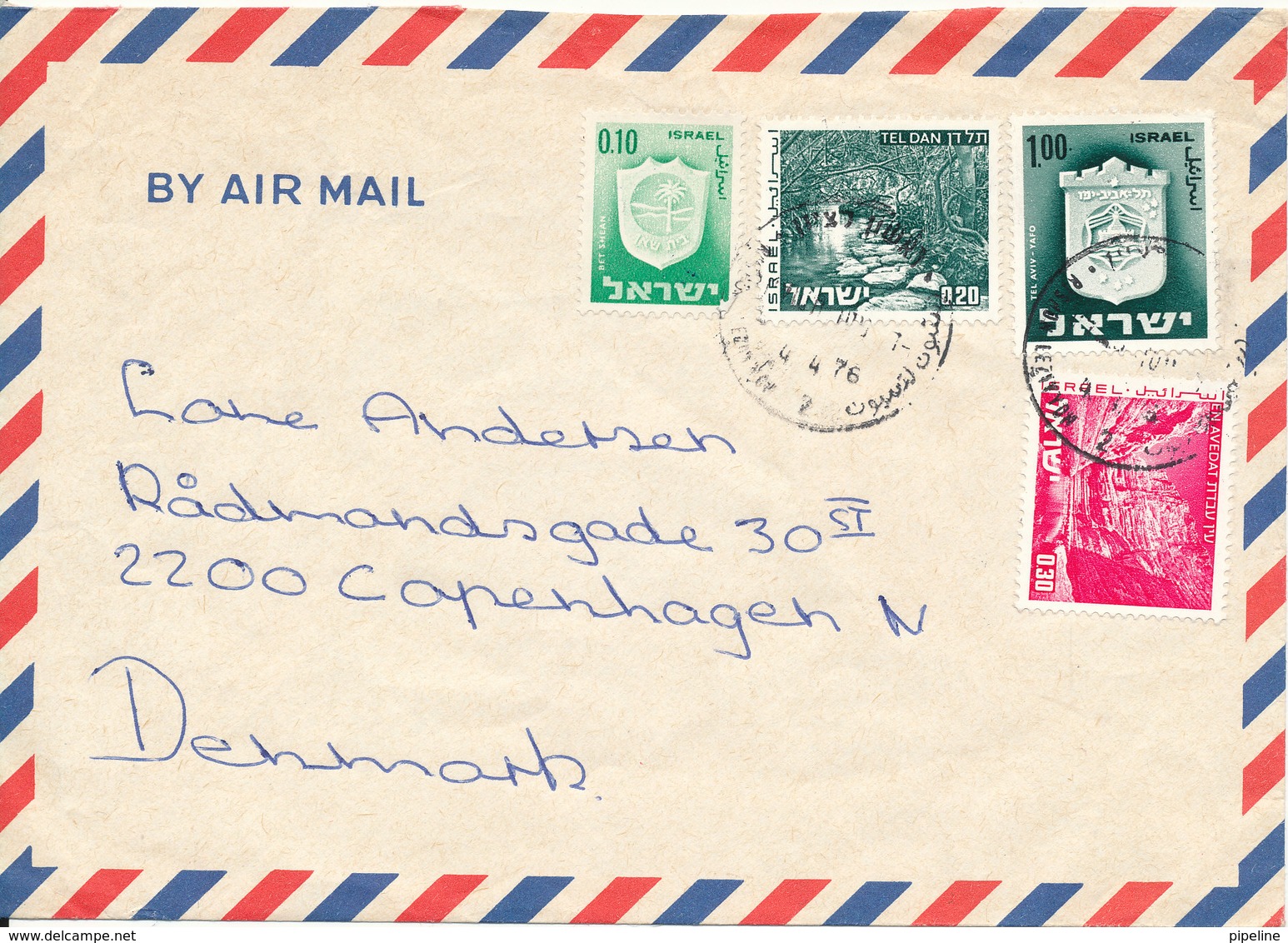 Israel Air Mail Cover Sent To Denmark 4-4-1976 - Airmail