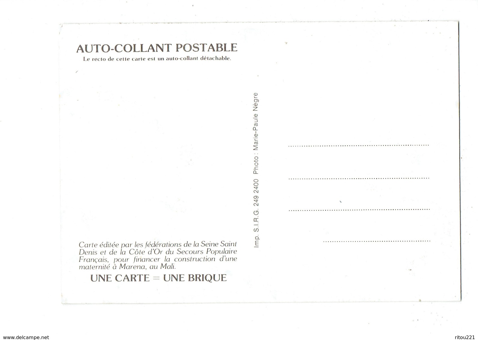 Cpm Auto-collant -  MALI - Femme Bébé SECOURS POPULAIRE Construction Maternité MARENA Seine St Denis Côet D'OR - Mali