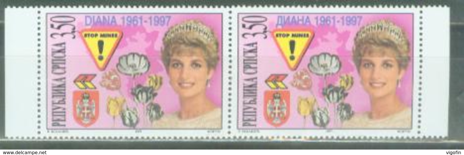 BHRS 1997-71-2 Lady "D", BOSNA AND HERZEGOVINA R.SRPSKA, 2v, MNH - Royalties, Royals
