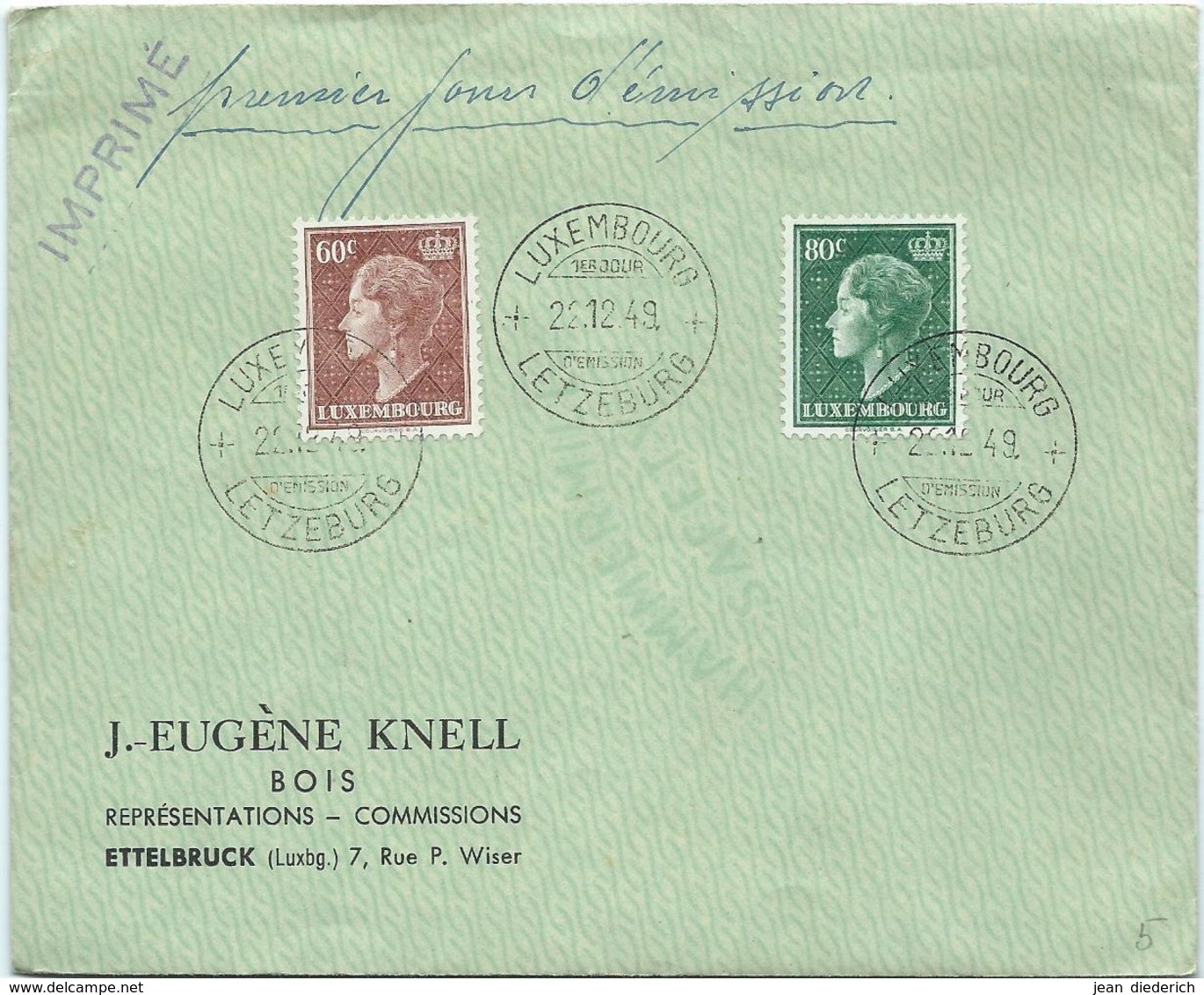 Ettelbruck - J.-Eugène Knell, Bois - Stempel FDC 22-12-1949 - Covers & Documents