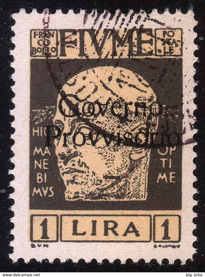 Fiume: Effige Di D'Annunzio / Governo Provvisorio E Trattino - Lire 1 Nero - 1921 - Fiume