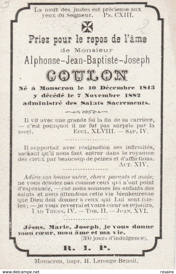 Alphonse Jan Baptiste Joseph Coulon-mouscron 1843-1882 - Santini
