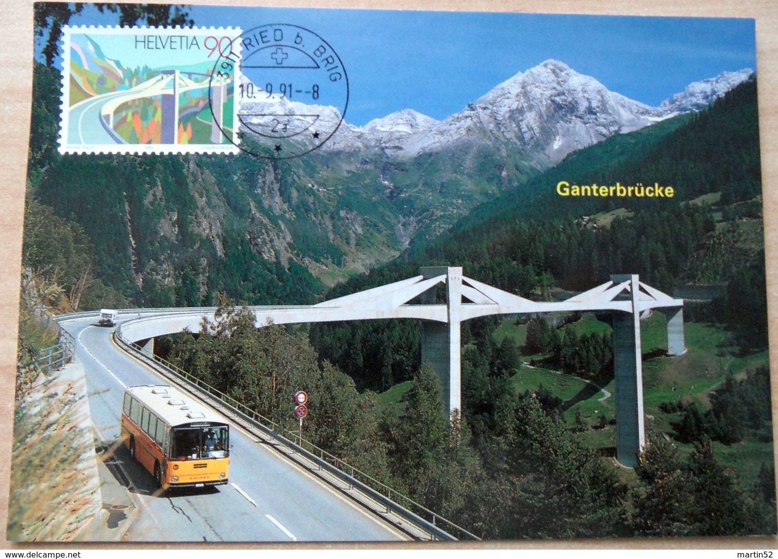 Schweiz Suisse 1991: Zu 817 Mi 1453 Yv 1381 "Ganterbrücke & Bus" Mit O RIED B. BRIG 10.9.91 - Bus