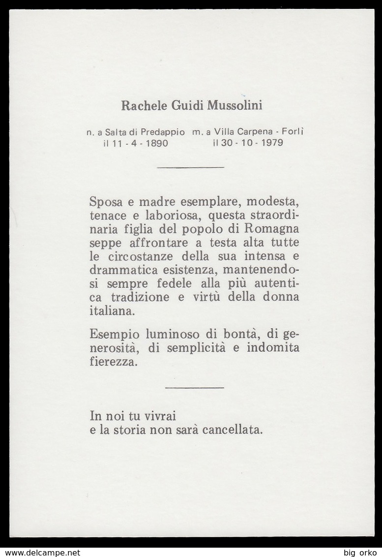 Ricordo Morte: Donna Rachele Guidi In Mussolini - Persönlichkeiten