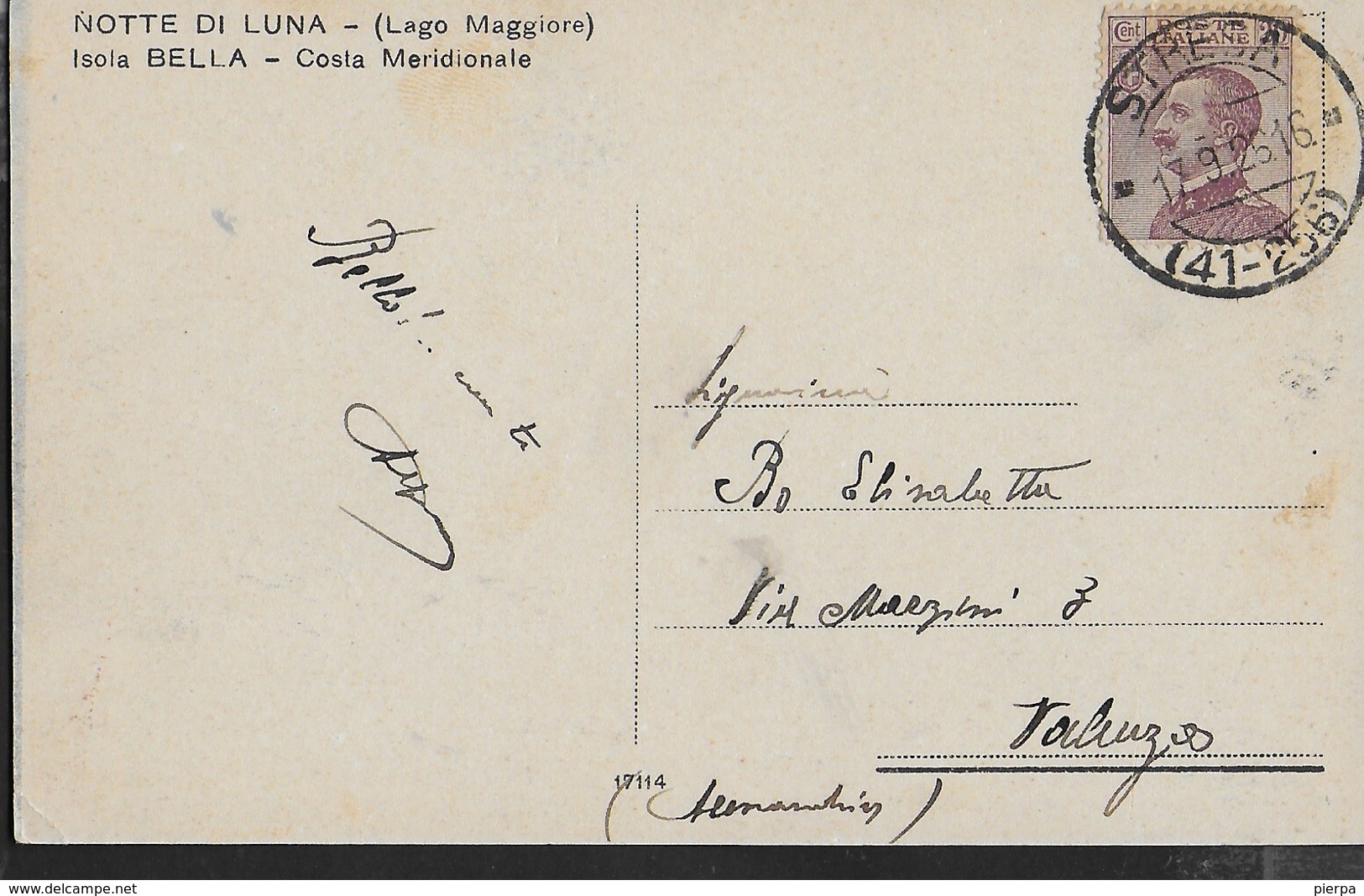 ISOLA BELLA - LAGO MAGGIORE - NOTTE DI LUNA - FORMATO PICCOLO - ANNULLO FRAZIONARIO DC- STRESA (41-256) 17.09.1926 - Altri & Non Classificati