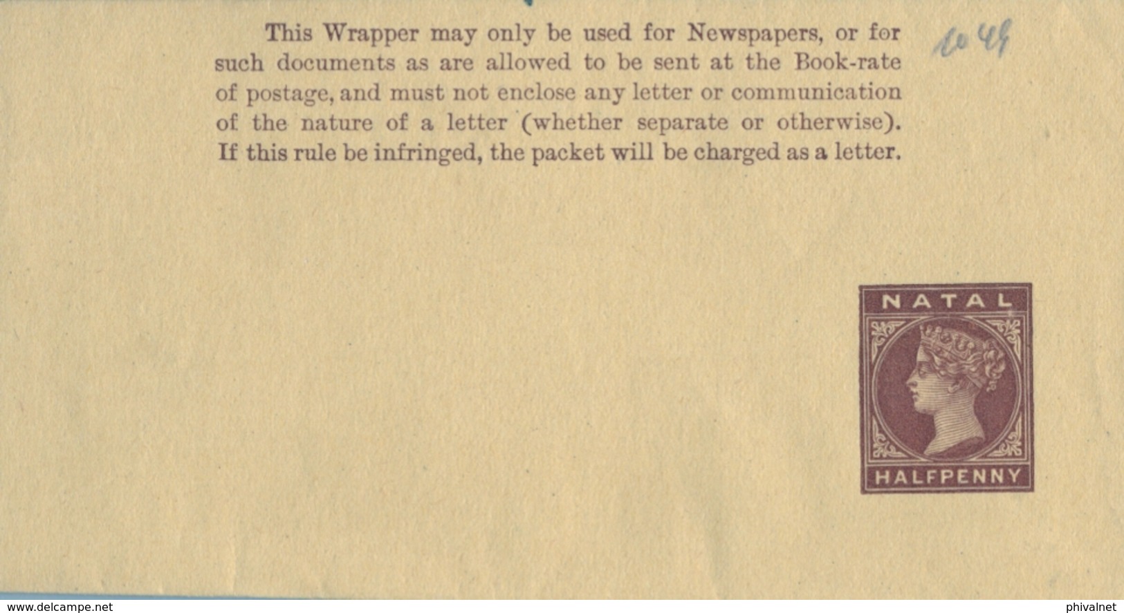 NATAL ,  FAJA POSTAL PARA PRENSA NO CIRCULADA , HALF PENNY - Natal (1857-1909)