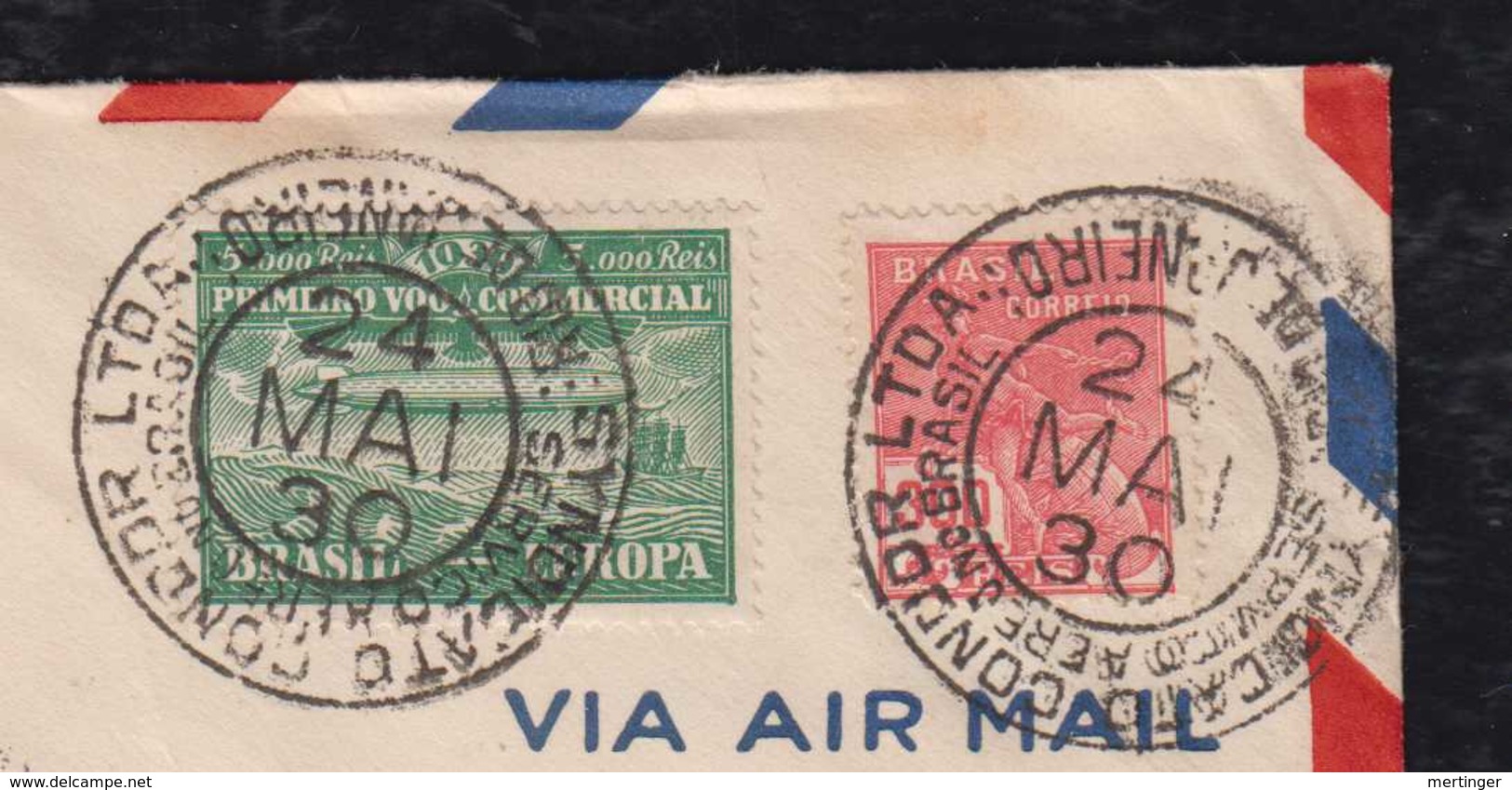 Brasil Brazil 1930 Zeppelin Mi# 1 Cover 180° Turned Date In Postmark To WASHINGTON USA - Airmail (Private Companies)