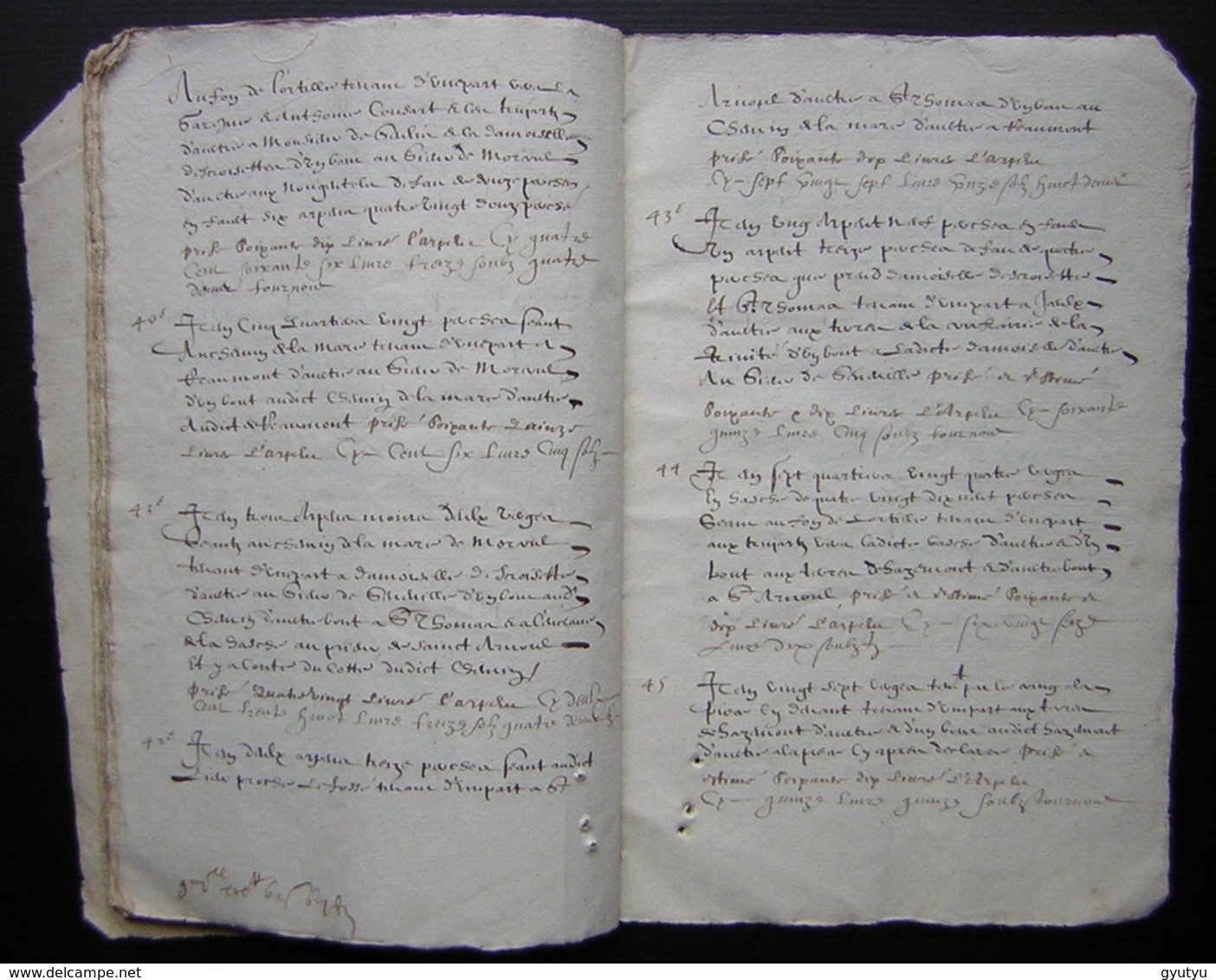 1620 Manuscrit de 54 pages désignation des terres de Mr  Charmoluë au terroir de Mermont (Crépy  en Valois)